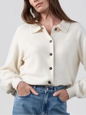 Navygrey The Collared Button Up Cardigan Sweater Ecru NWT